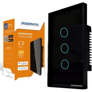 Imagem de Interruptor Inteligente ZigBee 1, 2, 3 ou 4 Botões Touch Compatível Tuya Smart Life Alexa e Google Assistent - Novadigital (3 Botões, Preto)