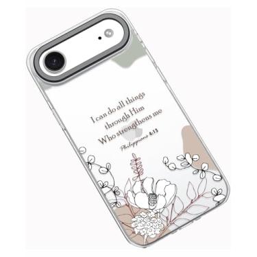Imagem de Frepstudio Compatível com iPhone 17, capa protetora de proteção de câmera para meninas e mulheres, versículo bíblico flor floral inspiradora citações escrituras Filipenses 4:13 Capa compatível com