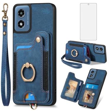 Imagem de Asuwish Capa de telefone para Motorola Moto G 5G 2024 capa carteira com protetor de tela de vidro temperado alça de pulso cordão RFID suporte para cartão de crédito anel acessórios G5G 5 G G56