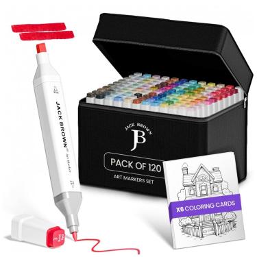 Imagem de Conjunto de Canetas Artisticas Á Base de Álcool 120 Cores para Artistas Profissionais com Pontas Duplas e Estojo, JACK BROWN