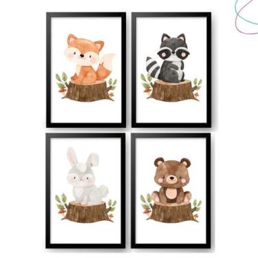 Imagem de Quadros Decorativos Animais do bosque aquarela menino - Creative Cat, 