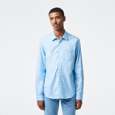 Imagem de Camisa Lacoste masculina Slim Fit em algodão liso, M, Azul capri