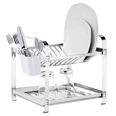 Imagem de Escorredor Inox 16 Pratos Com Porta Talheres Plástico  - mak nox, UNIC
