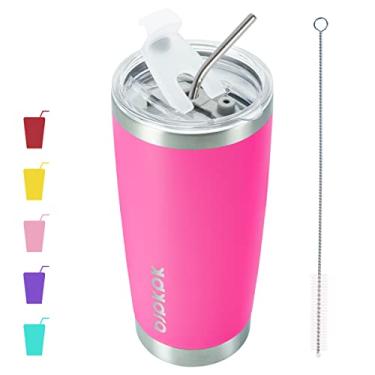 Imagem de BJPKPK Copos isolados de 590 ml com tampa e canudo Caneca de café de viagem, copo de vidro, rosa