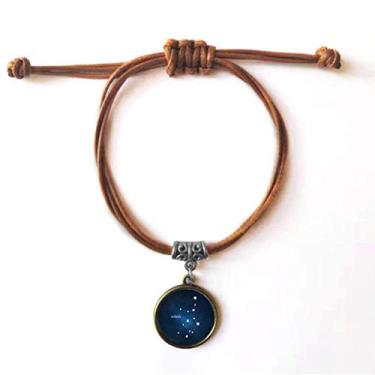 Imagem de DIYthinker Pulseira de couro com corda de couro e signo do zodíaco de constelação de virgem, joia marrom presente