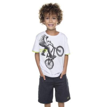 Imagem de Conjunto Menino Camiseta Branca Ciclista E Bermuda Grafite Jeans Eco H