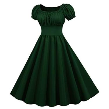 Imagem de UIFLQXX Vestidos para mulheres 2023 vestido de festa gola 60 feminino vintage swing retrô anos 50 verão manga curta vestido feminino, Verde, GG