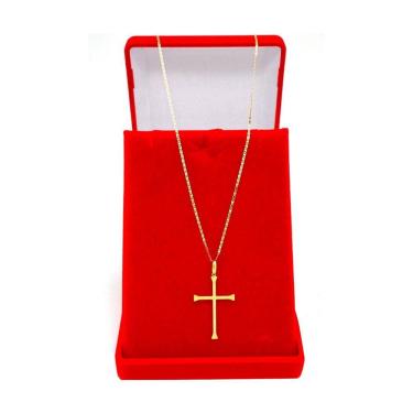 Imagem de Cordão Piastrine De Ouro 18k Masculino Com 60cm E Crucifixo