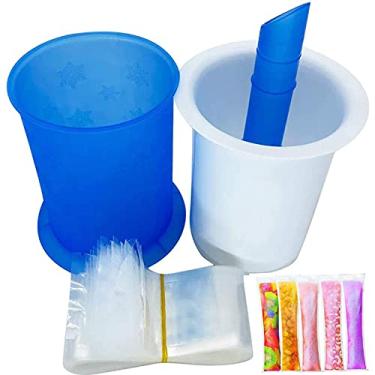 Imagem de Máquina de gelo azul faça você mesmo com 20 sacos de molde de picolé descartáveis, reutilizável, fácil de liberar, congelador