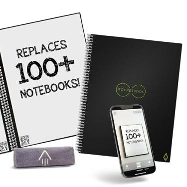 Imagem de Rocketbook Caderno reutilizável inteligente com 1 caneta Pilot Frixion e 1 pano de microfibra, 21,5 x 27,9 cm, Infinity Black