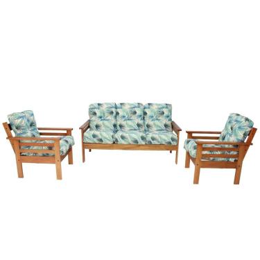 Imagem de Conjunto De Sofá 3 Lugares E Poltronas Em Madeira
