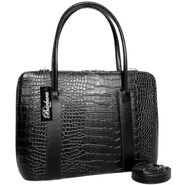 Imagem de Maleta Executiva Feminina Pasta Notebook Tablet Bolsa Social Casual Laptop Ombro Transversal 14 15 15.6 15,6 16 17 Polegadas (Preto-croco-tejus, Extra-Grande)