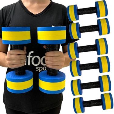 Imagem de Kit 3 Pares Halteres de Hidroginástica Redondo em EVA DF4015-AZ 1-2Kg Azul/Amarelo Dafoca Sports