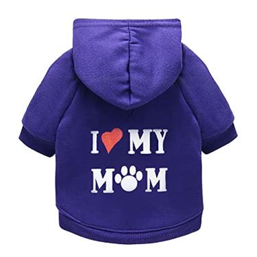 Imagem de Camiseta de cachorro padrão de roupas para animais de estimação com duas pernas moletom com capuz de letras com estampa sólida para animal de estimação fofo I Love Mom Print Puppy Shirt Hot Dog