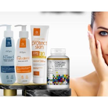 Imagem de Combo Anti Acne, Espinhas 01 Sabonete Líquido Ak Spa Fennel + 01 Sabonete Líquido Ak Spa Barbatimão + 01 Protetor Solar Protect Skin FPS 30 + 01 Cúrcuma Complex Longue Vie