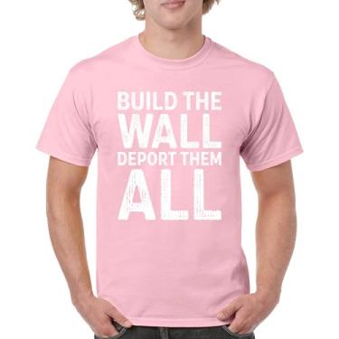 Imagem de Camiseta masculina Build The Wall Deport Them All Trump 2024 Illegal Immigration MAGA America First President 45 47, Rosa claro, G
