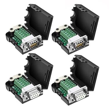 Imagem de DaFuRui Pacote com 4 conectores de fuga DB9 com tampa, placa de breakout sem solda DB9 RS232 9 pinos D-SUB bloco de terminais de parafuso macho fêmea com caixa e porca (2 machos + 2 fêmeas +