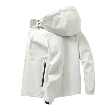 Imagem de Jaqueta masculina leve corta-vento Rip Stop capa de chuva casaco cor sólida bolsos laterais jaqueta, Branco, 4G