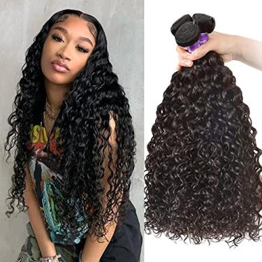 Imagem de Feixes de cabelo humano ondulado de água (40,5 cm 45,5 cm e 50,8 cm) mechas de cabelo brasileiro cacheado com água trama cabelo humano ondulado 3 mechas cor natural
