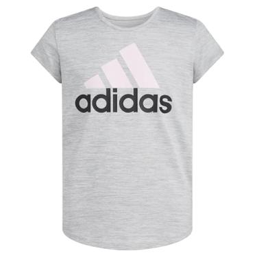Imagem de adidas Camiseta de manga curta de algodão com gola redonda para meninas, Cinza mesclado com rosa, PP