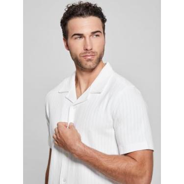 Imagem de GUESS Camisa masculina de malha Toledo de manga curta, Sal branco, G