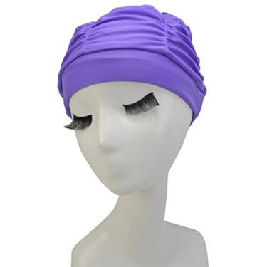 Imagem de spomei Touca de banho feminina e masculina de poliéster adulto chapéu de natação feminino para cabelo longo e cabelo curto não impermeável SH1 (roxo)