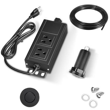 Imagem de Kit de interruptor de ar para eliminação de lixo, botão de descarte de lixo, botão de interruptor de eliminação de lixo de cozinha, triturador de resíduos de pia liga/desliga (aço inoxidável preto)