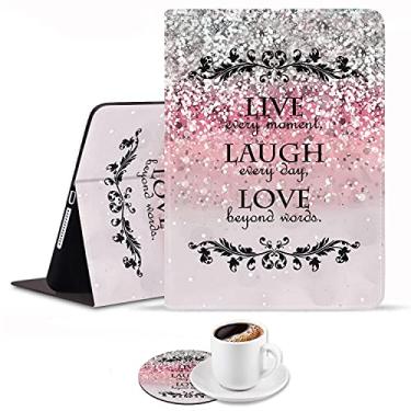 Imagem de Bosness Capa para iPad 9.7 20182017, capa para iPad AirAir 2, citação de glitter rosa Live Every Moment, Laugh EveryDay, Love Beyond Words com suporte ajustável Auto WakeSleep Smart Case para iPad 6ª