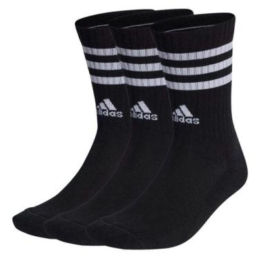 Imagem de Kit Meia Adidas Cano Alto 3 Pares 3 Listras, Preto, Branco, 35-37