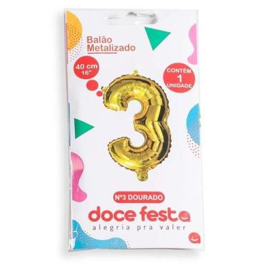 Imagem de Balão Metalizado Números 40cm Dourado - FUTURE, 3, Dourado