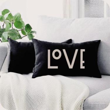 Imagem de Almofada Retangular Preta Serigrafada 30x50cm Love Branco - FASTLAR
