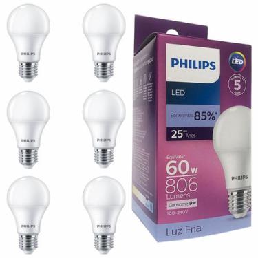 Imagem de Kit 6 Lâmpadas Led Philips Bulbo 9w Equivale 60w E27 Bivolt, Branco Fr