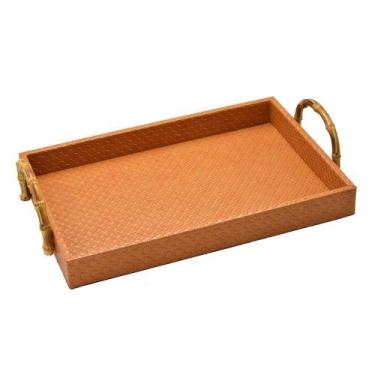 Imagem de BANDEJA DECOR material sintético CARAMELO E ALÇA DE BAMBU - Espression