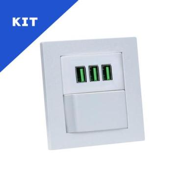 Imagem de Kit Espelhos de Tomadas Duplo Reto 3 Usb 5.2A 1 Interruptor - CONNECT 