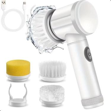Imagem de Escova Giratória Elétrica Limpa Louça Magic Brush 5 em 1 Usb, BRANCO