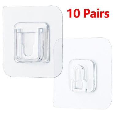 Imagem de Ganchos adesivos de parede transparentes - N/A, 10 pares, 6cmX6cm