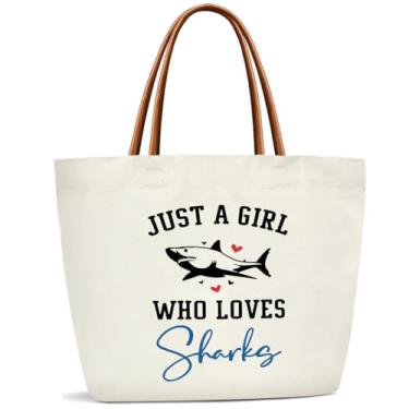 Imagem de Bolsa feminina com tema de tubarão, tubarões, animais do oceano, bolsa de ombro reutilizável, bolsa de ombro fofa, para trabalho, viagem, academia, presentes inspiradores, bolsas de praia para amigos