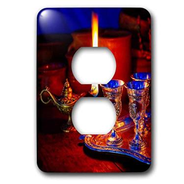 Imagem de 3dRose Taças de vinho de prata em uma bandeja. Lâmpada de Aladdin em queima, cerâmica antiga - 2 plugues de tomada (lsp_294011_6), varia