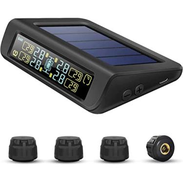 Imagem de Sistema de monitoramento de pressão de pneu TPMS, TPMS sem fio Easeuper com 4 sensores (0-99 psi), troca de posição do pneu para carro, 7 lembretes de alarme, carregador solar e hibernação automática,