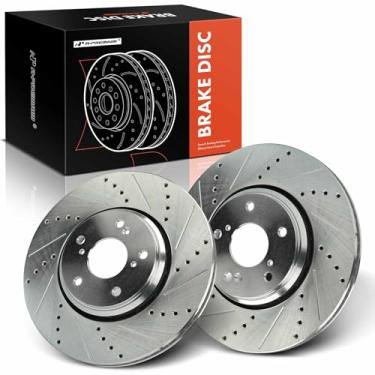 Imagem de A-Premium Rotores de freio a disco dianteiro perfurado e ranhurado de 12,28 polegadas (312 mm) compatíveis com modelos selecionados Honda e Acura - Civic 2017-2020, Accord 2016-2017, ILX 2017-2022,