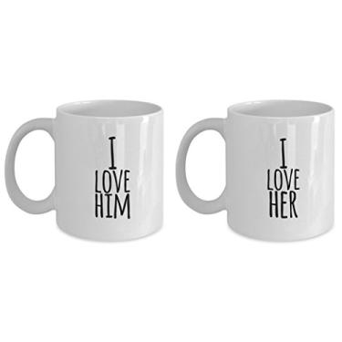 Imagem de Canecas de café para casal - I love Him - I love Her - Itens de presentes para amantes - Canecas para marido e esposa - Canecas de café namorado e namorada - Ideia de presente única - canecas de amor (ele e ela)