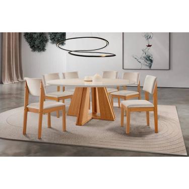 Imagem de Conjunto de Jantar com Vidro 6 Cadeiras 1,35m - Rubi Turim - LJ Móveis