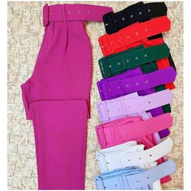 Imagem de Calça Social Alfaiataria Feminina com Cinto com Bolso Montaria Moda - 