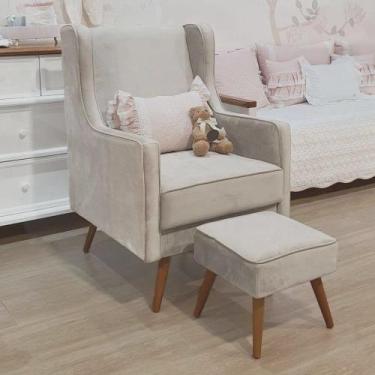 Imagem de Poltrona Amamentação Aquila Com Puff Pé Palito Madeira Linho Bege - Co