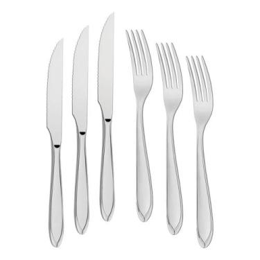 Imagem de KIT - Jogo de Faca e Garfo Luxo Laguna 12 Peças em Aço Inox ITOP - Tra