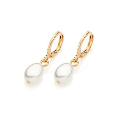 Imagem de Brincos rommanel banhado ouro 18k feminino argola pérola pendurado 527