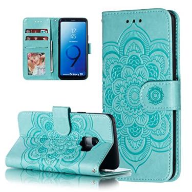 Imagem de EYZUTAK Capa Mandala para Samsung Galaxy S8, carteira flip de couro premium com compartimentos para cartões, suporte magnético, capa protetora ultrafina com cordão, capa flip em relevo - verde