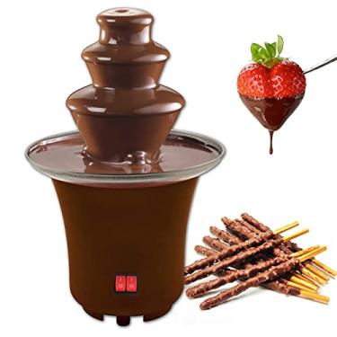 Imagem de Máquina elétrica de derretimento de 3 camadas, fonte de fondue de chocolate, mini pote de fondue de chocolate quente em cascata, festa em casa para queijo, molho de churrasco, frutas, rancho, licores