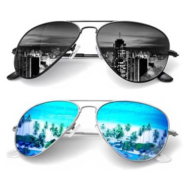 Imagem de KALIYADI Adulto Unissex Óculos de Sol Aviador Clássico para Homens E, Óculos de Sol para Dirigir, Lente Polarizada, Bloqueio Uv (2 Pacotes) 62 Mm
