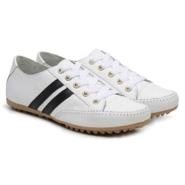 Imagem de Sapatenis Casual Listrado Haldrys Confortável e Durável, Branco, 35